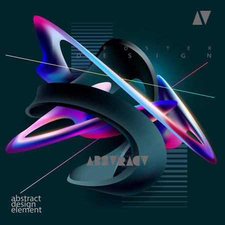 Abstract 3D liquid shapes. Vector iridescent elements of twisted line and forms. Futuristic design template for poster and bannerのイラスト素材