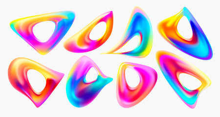 Set of iridescent fluid shapes and bubbles. Collection of colorful vector design elements.のイラスト素材