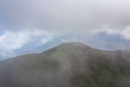 Majestic mountains landscape under morning sky with clouds. Overcast sky before storm. Carpathian,...