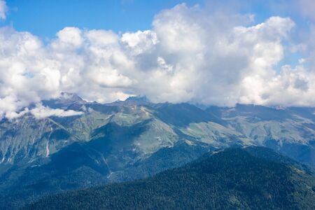Majestic mountains landscape under morning sky with clouds. Overcast sky before storm. Carpathian,...