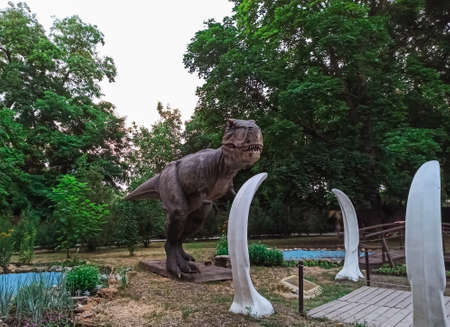 Taganrog; Russia-July 08; 2020: Late Jurassic period / 156-145 million years ago. In the Dinopark.のeditorial素材