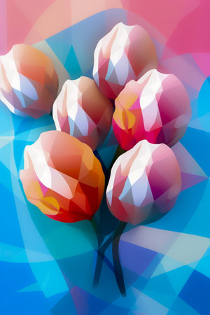Illustration of tulips on a multicolored abstract background.の素材