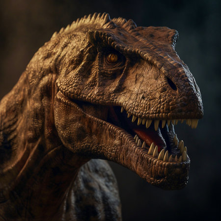 Dinosaur Tyrannosaurus Rex on a dark background. 3d renderの素材
