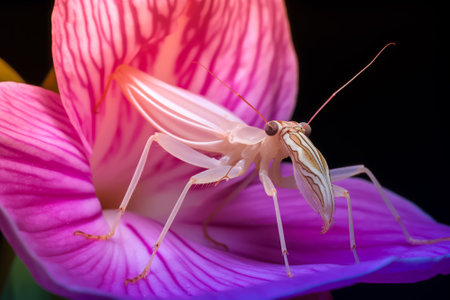 Praying mantis on flower petals. Macro shot.の素材