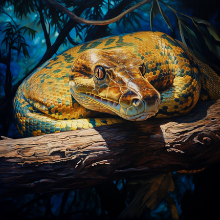 Borneo python (Python reticulatus) on a branchの素材