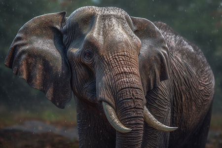 African elephant (Loxodonta africana) in rainの素材