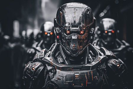 Cyborg in the dark. Futuristic concept. 3D Renderingの素材
