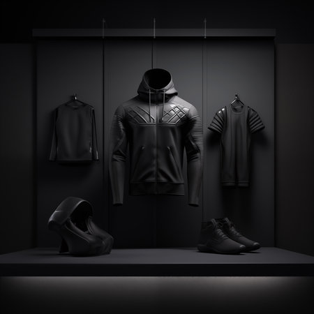 Men's clothing and accessories on a black background. 3d renderingの素材