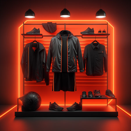 Black sportswear on a hanger in the store. 3d renderingの素材
