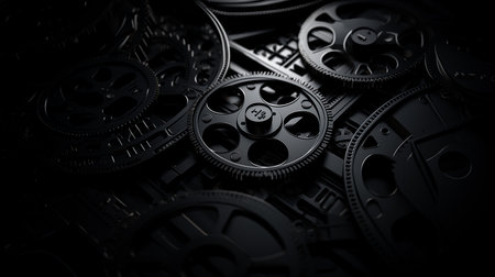 Cinema film reel on black background. 3d illustration.の素材