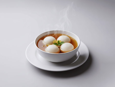 Tangyuan Soup: Traditional Chinese Sweet Glutinous Rice Balls Served Warm in a Ginger Brothの素材