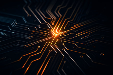 Circuit board closeup. Technology and innovation concept. 3D Renderingの素材
