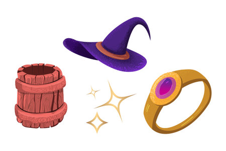Witch hat and ring set. Vector illustration isolated on white background.のイラスト素材