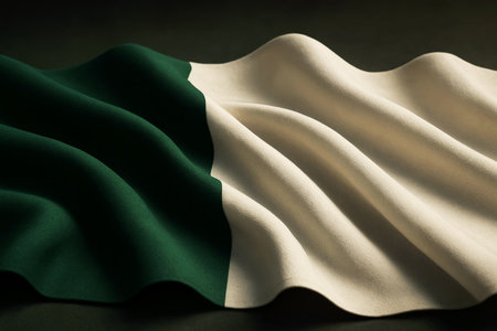 Closeup of the national flag of Nigeria fluttering in the windの素材