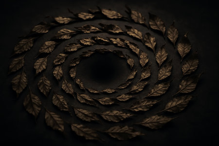 Autumn leaves on a dark background. Autumn concept. Toned.の素材