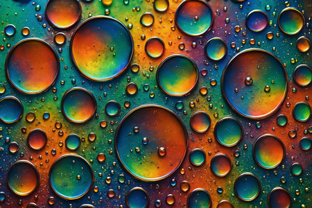Colorful abstract background with water drops. Oil drops on the water.の素材