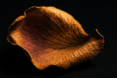 Dried rose petals on a black background. Selective focus.の素材
