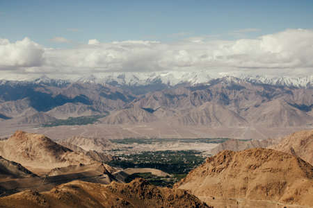Leh city mountain landscape with blue skyの写真素材