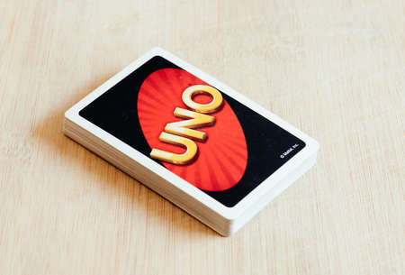Pune, India - May 22 2020: A deck of Uno Cards on a desk.のeditorial素材