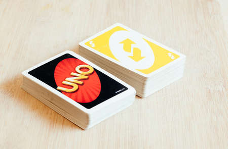 Pune, India - May 22 2020: A deck of Uno Cards on a desk.のeditorial素材