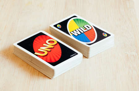 Pune, India - May 22 2020: A deck of Uno Cards on a desk.のeditorial素材