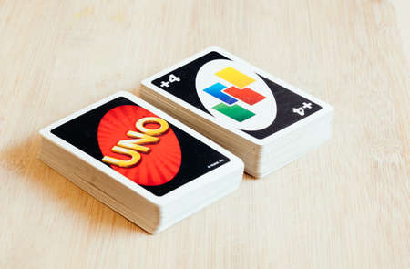 Pune, India - May 22 2020: A deck of Uno Cards on a desk.のeditorial素材