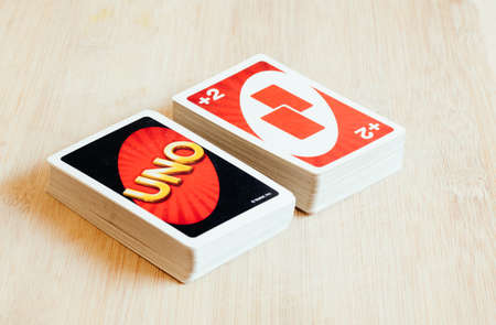 Pune, India - May 22 2020: A deck of Uno Cards on a desk.のeditorial素材