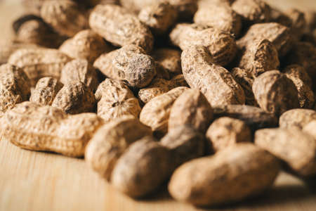 peanuts on a wooden backgroundの写真素材