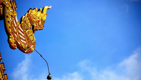 Nice Gold Dragon head at The Conner of The Temple, Chiang Mai, Thailand