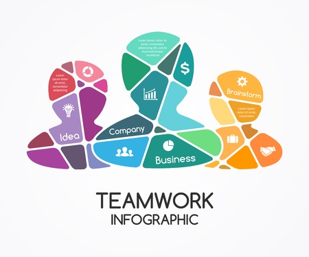 Vector teamwork infographic  Template for a partnership presentation  A business concept with a group of people  Social cooperation for success のイラスト素材