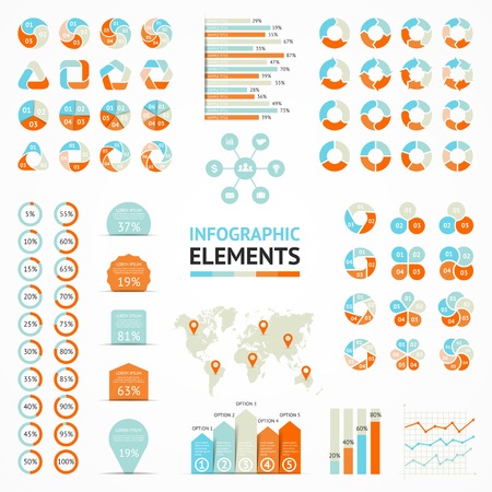 Vector infographic elements set. Templates for diagram, graph, presentation and chart. Business concepts with 3, 4, 5, 6 options, parts, steps or processes.のイラスト素材