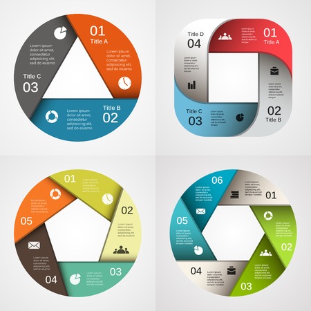 Vector circle infographic. Template for diagram, graph, presentation and chart. Business concept with 3, 4, 5, 6, options, parts, steps or processes. Abstract background.のイラスト素材