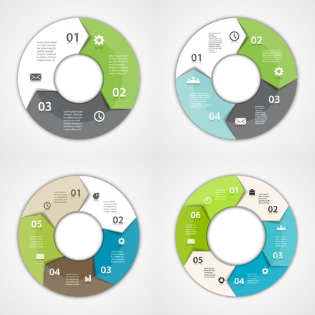 Vector circle arrows for infographic. Template for diagram, graph, presentation and chart. Business concept with 3, 4, 5, 6 options, parts, steps or processes.のイラスト素材