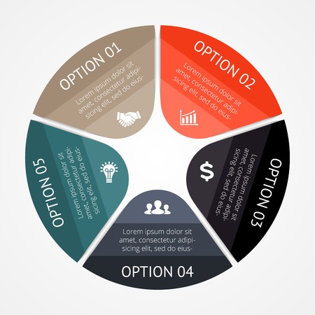 Vector circle infographic. Template for diagram, graph, presentation and chart. Business concept with 5 options, parts, steps or processes. Abstract background.のイラスト素材