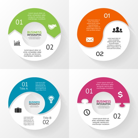 Vector circle infographics set. Template for diagram, graph, presentation and chart. Business concept with 2 options, parts, steps or processes. Abstract background.のイラスト素材