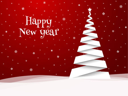 Happy New Year greeting card. White tree.のイラスト素材