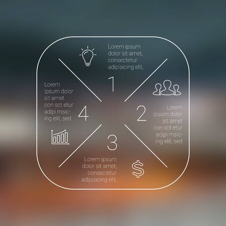 Circle line infographic. Template for cycle diagram, graph, presentation and round chart. Business concept with 4 options, parts, steps or processes. Linear graphic. Blur vector background.のイラスト素材