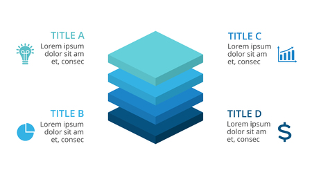 Vector squares 3D infographic, layers diagram chart, graph presentation.のイラスト素材