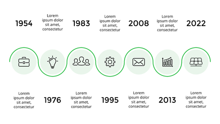 Vector arrows semicircles timeline infographic, diagram chart, graph presentation. Business progress concept with 7 options, parts, steps, processes.の写真素材