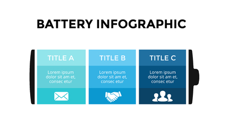 Vector battery infographic template. Presentation slide template. Business concept with 3 options, parts, steps, processes.の写真素材