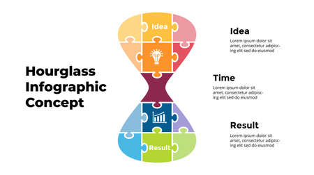Vector puzzle hourglass Infographic. Presentation slide template. Creative time concept from idea to...