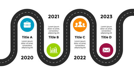 Business roadmap vector infographic. Presentation slide template. Circle road with4 steps, options. Timeline chart concept.のイラスト素材