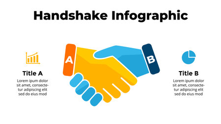 Handshake infographic banner. Slide template for your collaboration presentation. Business partnership illustration. Creative relationship concept.のイラスト素材