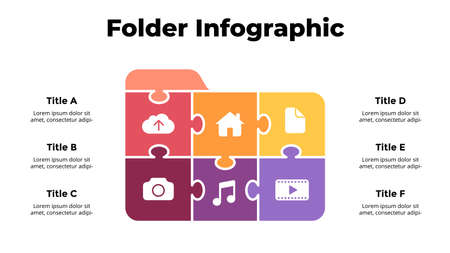 Puzzle folder icon illustration. Infographic slide template. File manager presentation slide. User interface layout. Internet technology.のイラスト素材