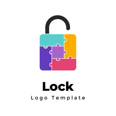 Creative vector internet security logo. Abstract lock puzzle sign. Modern minimalistic privacy symbol. Identity graphic safety element. Web protect icon.のイラスト素材
