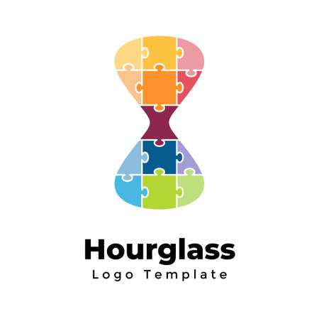 Puzzle colorful hourglass. Creative vector logo template. Abstract sign. Modern minimalistic symbol. Identity graphic element. Web icon.のイラスト素材