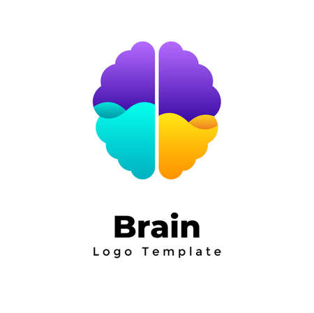 Creative brain vector logo template. Left and right hemispheres. Rational and emotional. Abstract educational sign. Thinking concept. Medical symbol. Intellect graphic element.のイラスト素材