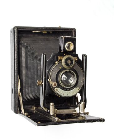 old photographic camera on white backgroundの写真素材