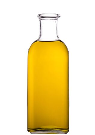 Olive oil in glass bottleの写真素材