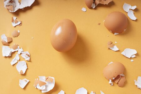 Top view - Chicken boiled brown egg and crack eggshell.